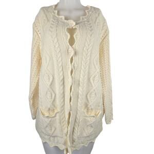 Sweater Cardigan Cream Cable Knit Button Down Soft Women's 1X NWOT
